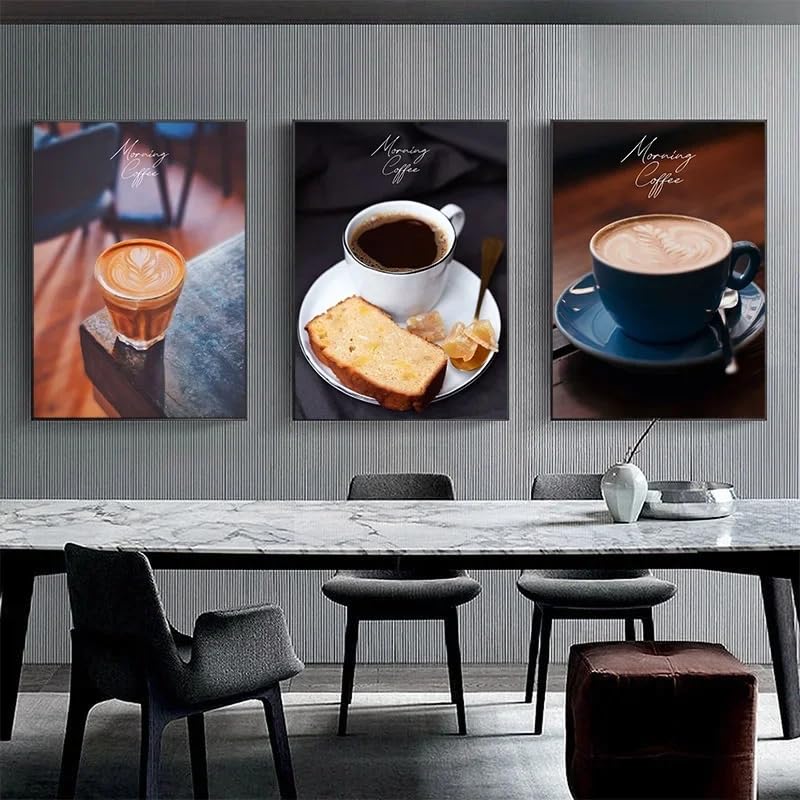 Impression sur toile café en grand format 60x80 cm | Lot de 3 décorations murales unies