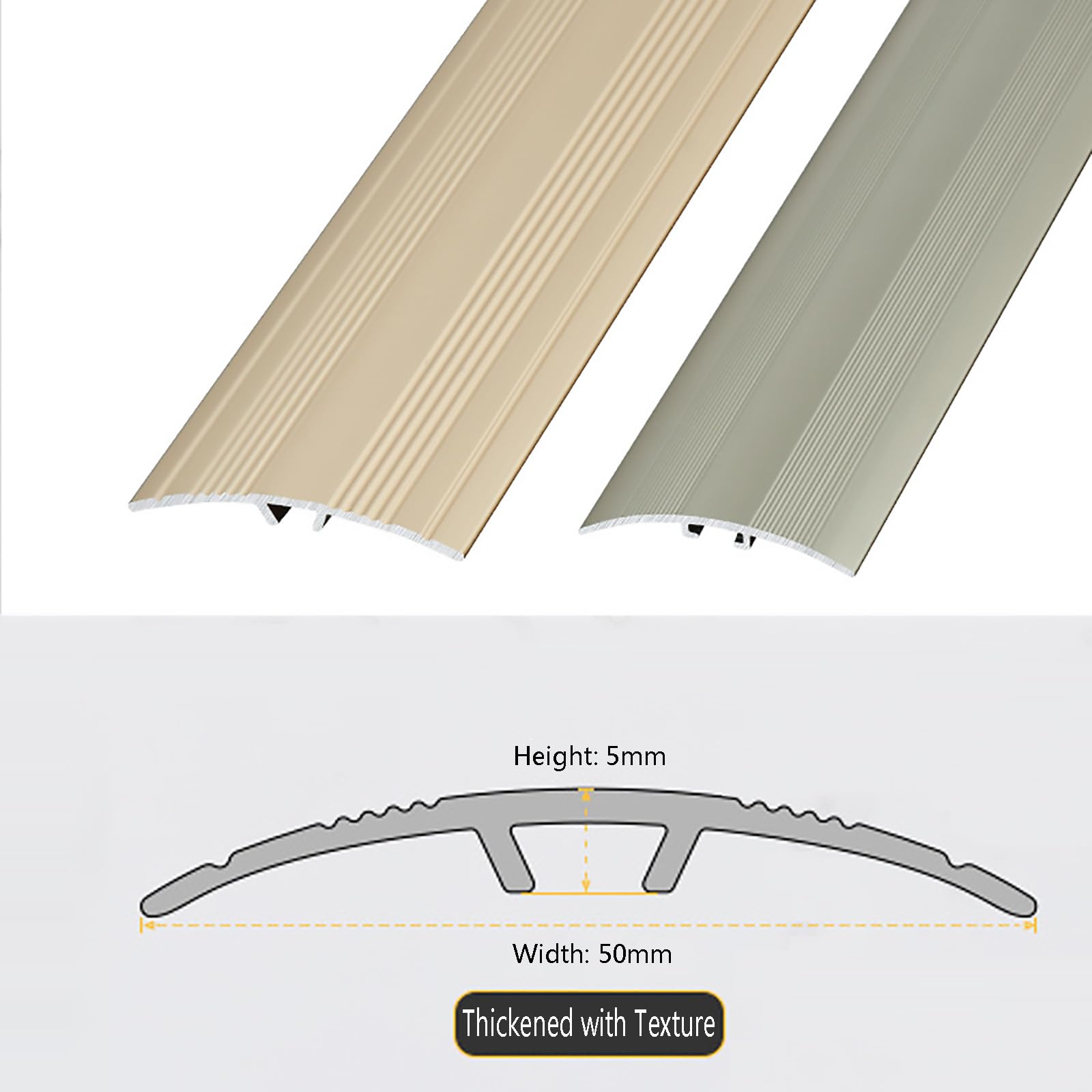 Profil przejściowy do podłóg dywanowych, do wysokości progowej poniżej 5 mm, zaokrąglona krawędź ze stopu aluminium, długość 90 cm, szerokość 50 mm, tytan, 18 sztuk