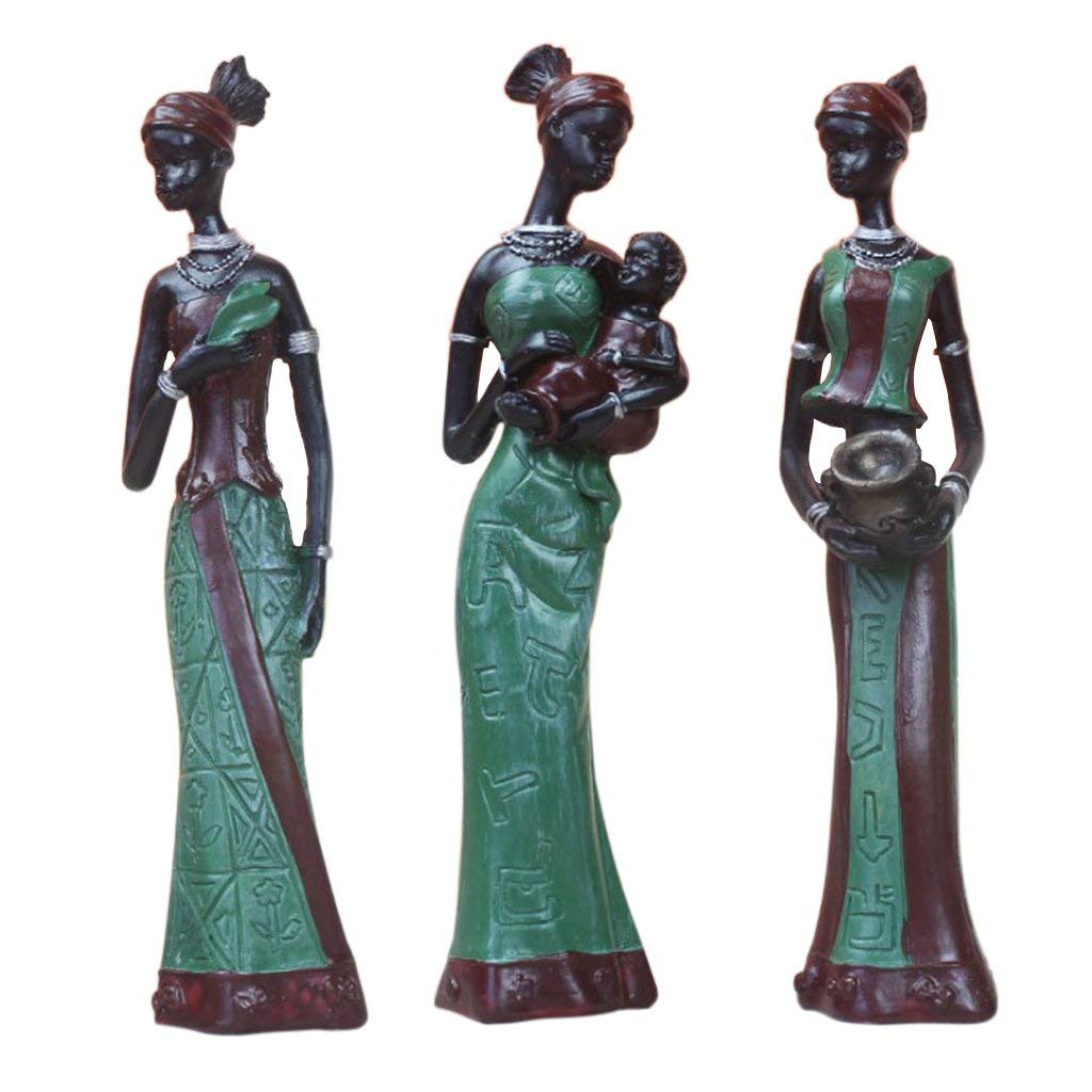 Inzopo African Lady Women Ornament Tribal Figurines Figures, 7inch Sculpture Statue Stand - Green Green as described