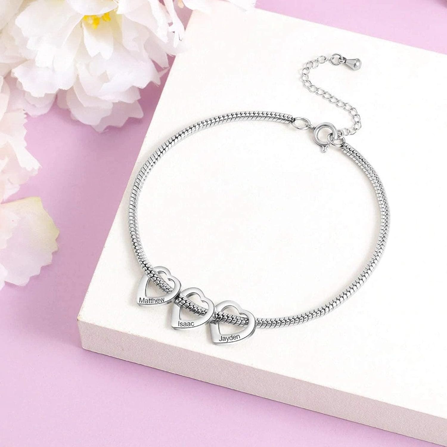 Personalized Mother Bracelet with 1–20 Name Charms – Custom Jewelry Gift for Mom, Grandma, or Nana – Stainless Steel Bracelet in Silver, Gold, or Rose Gold – Birthday or Mother’s Day Gift