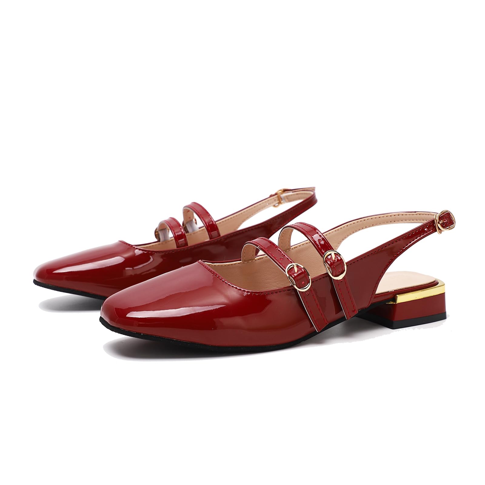 Sandalias Mujer Mary Jane Bailarina Elegante Zapatos de Talón Mocasines de Cuero Loafers de Bajo Zapatos Planos con Doble Hebilla