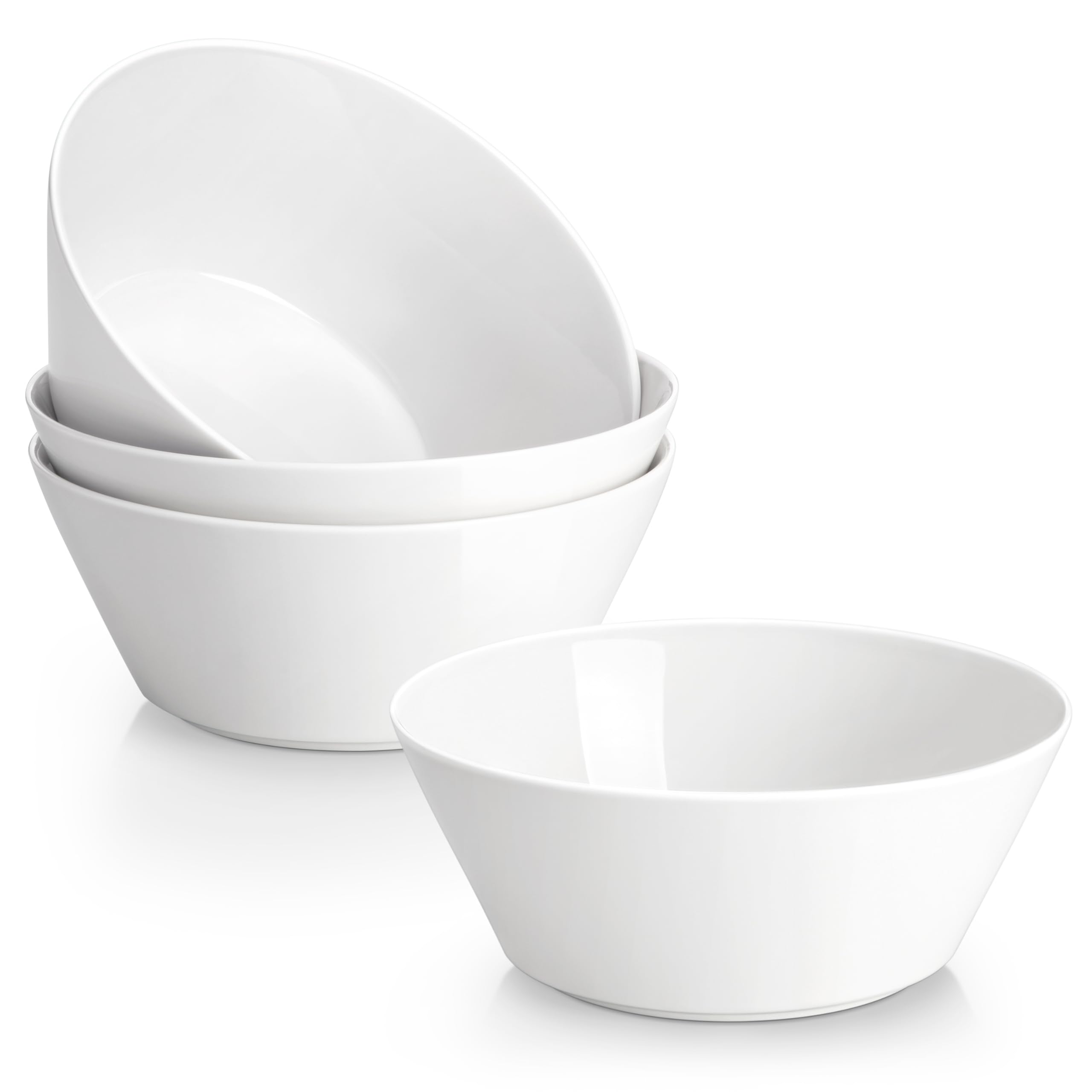 MALACASA Ceramic Soup Bowls Set of 4-35oz (1050ML) White Deep Bowls for Ramen, Cereal, Salad, Fruit - Dishwasher & Microwave Safe, REG-Decca Serie