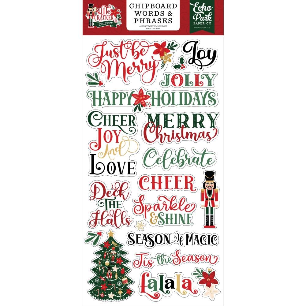 Echo Park Chipboard 6"X13"-Words & Phrases, Nutcracker Christmas