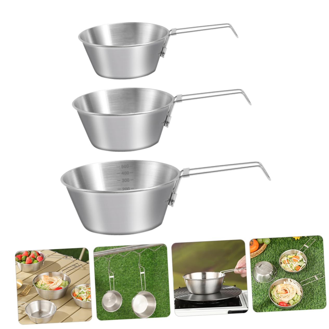 TOYANDONA 2 Ensembles Acier Inoxydable Portable Avec Pliable Camping Pour Repas Plein Air Pour Barbecue 3 Pièces * 2