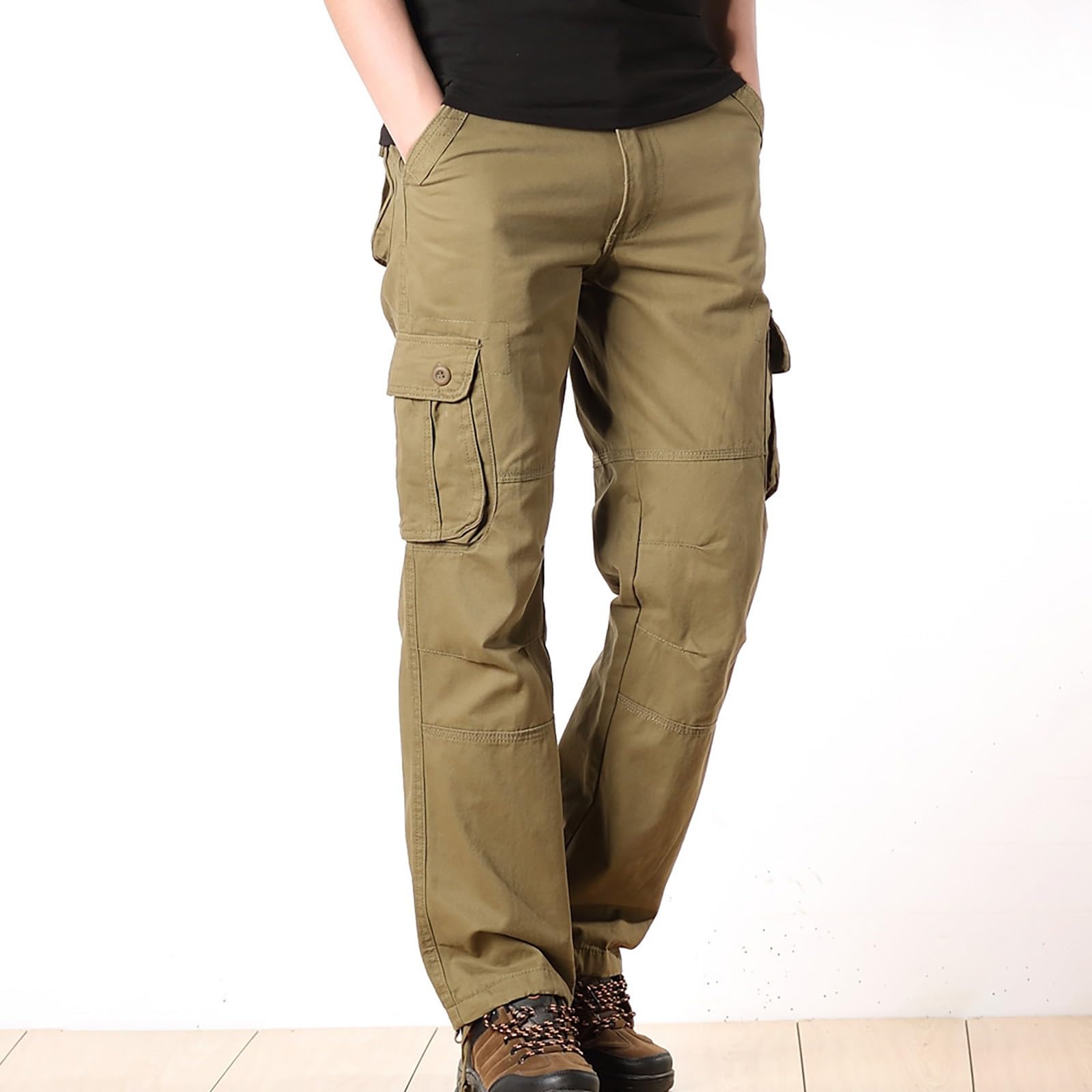 Herren Cargohose Slim Fit Herren-Arbeitshose, Wander-Cargohose, Taschen, Outdoor, Ripstop, mehrere Taschen, atmungsaktive Baumwollhose Langlaufski Set Herren