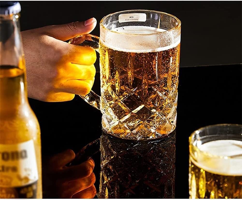 Bicchiere da birra in vetro con incisione personalizzata, bicchiere da birra in cristallo con manico, motivo a cubetti di ghiaccio, perfetto per festival e matrimoni, divertenti tazze da birra