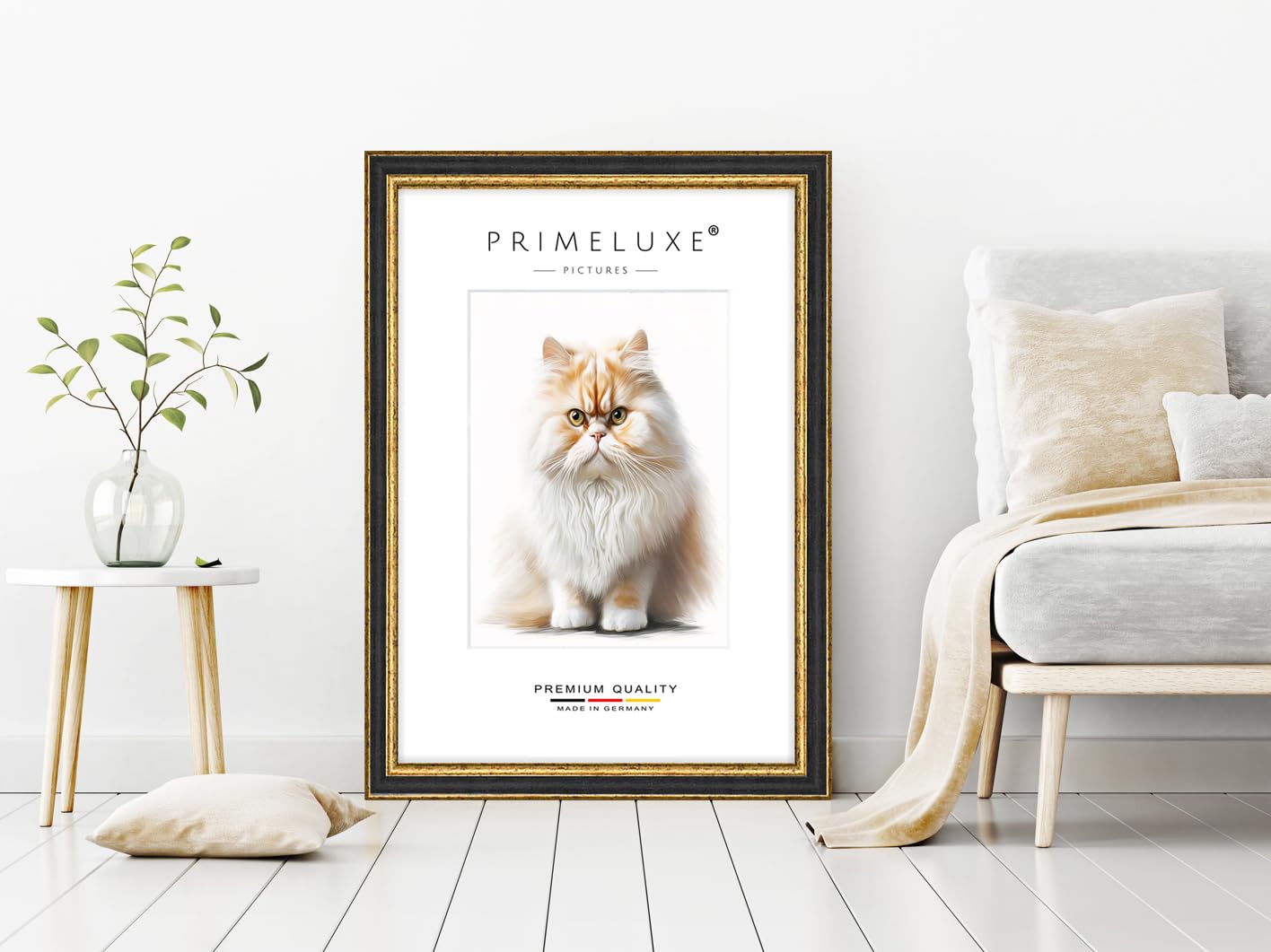 PrimeLuxe Massif Bois Cadres photo sur mesure 50 x 70 cm en Vieux-Noir Or | Taille sélectionnable | Verre acrylique incassable | Cadre pour affiches | Puzzle | Collage | EC107