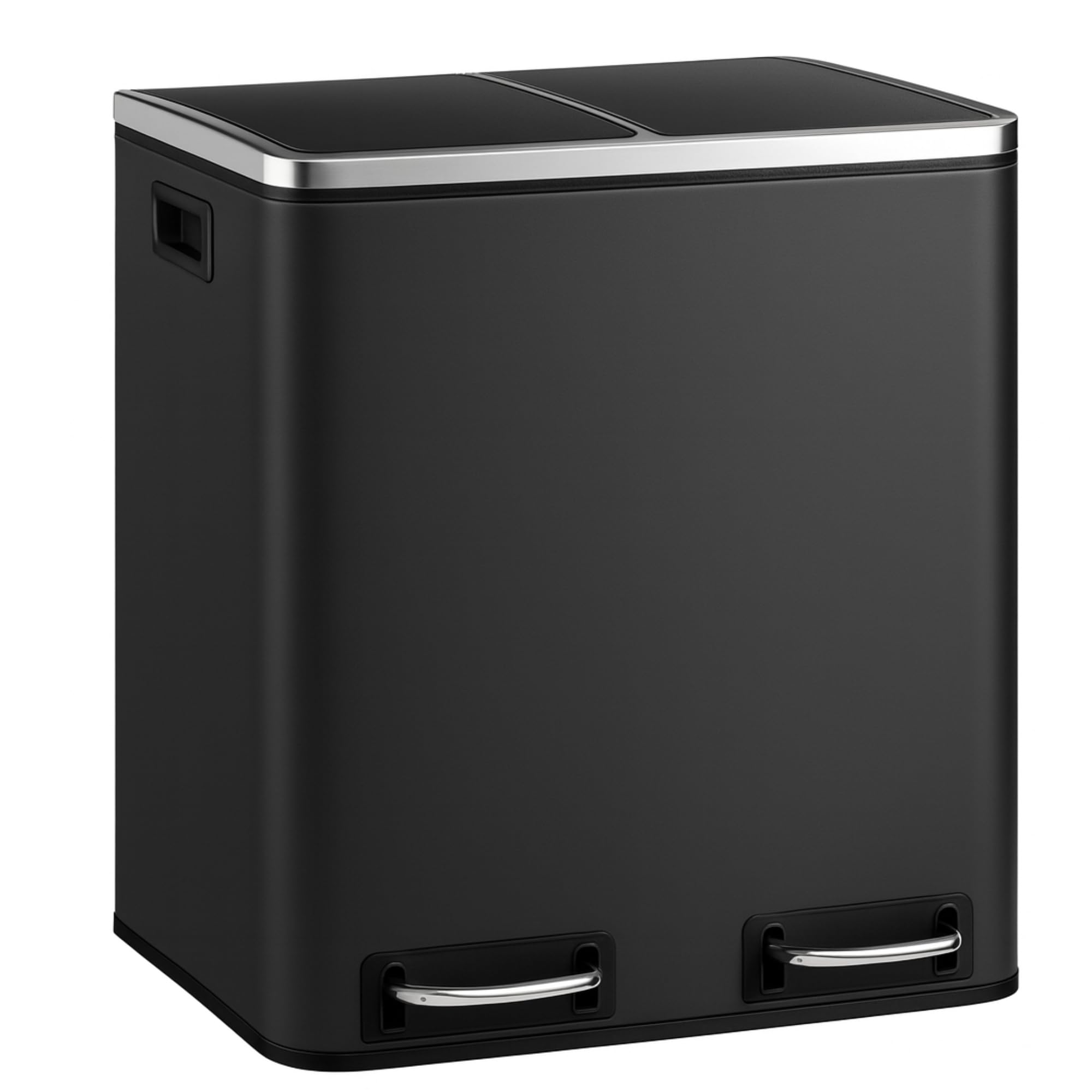 Floordirekt Mülleimer Küche 2×15L Schwarz | 2-Fach Mülltrennsystem, Treteimer Küche, Metall, Soft-Close, luftdicht, Kunststoff-Inneneimer, Klappdeckel – (Felix)