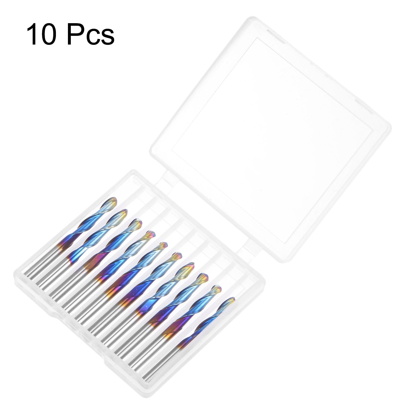 QUARKZMAN 10Pcs Fraises à Bout Sphérique pour Fraiseuse Cnc, 1/8" en Carbure avec Revêtement Nano Bleu, 2 Flûtes en Spirale, Queue 1/8" (3,175 mm), Longueur Coupe 1/16", Longueur 1-1/2".