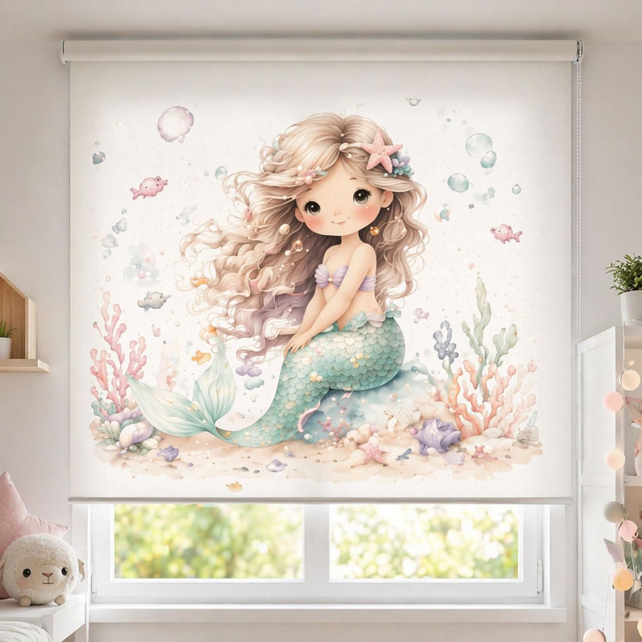 Estor Enrollable Infantil Niña a Medida – Diseño Sirena – Tejid Translucido Calidad - Decoración Habitación Infantil – Hecho en España