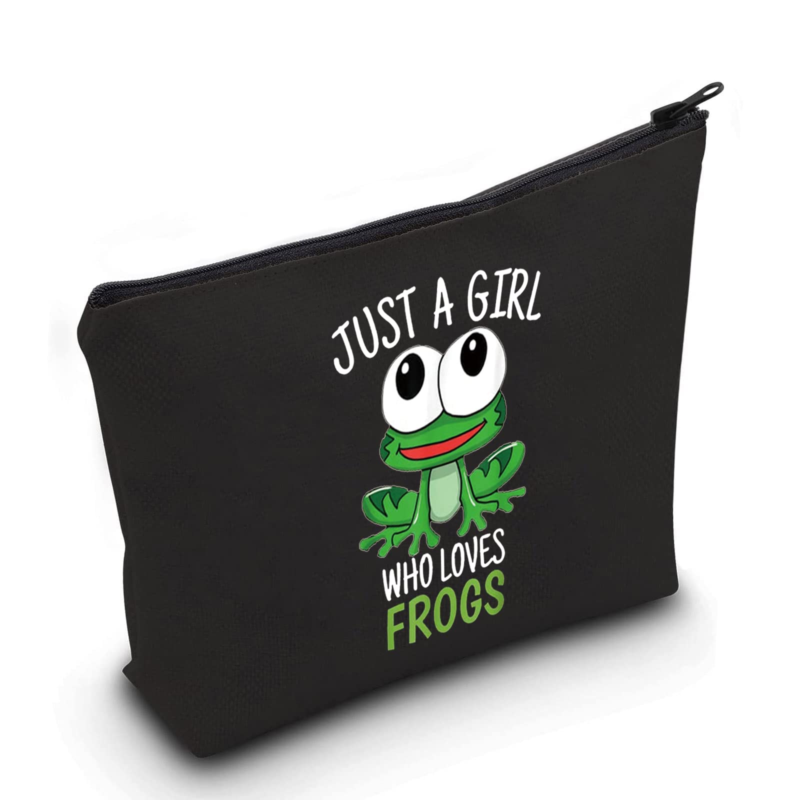 LEVLO Frog Cosmetic Animal Lover Gift Just A Girl Who Loves Frogs Zipper Pouch Bag Frogs Lover Gift(Loves Frogs Black)