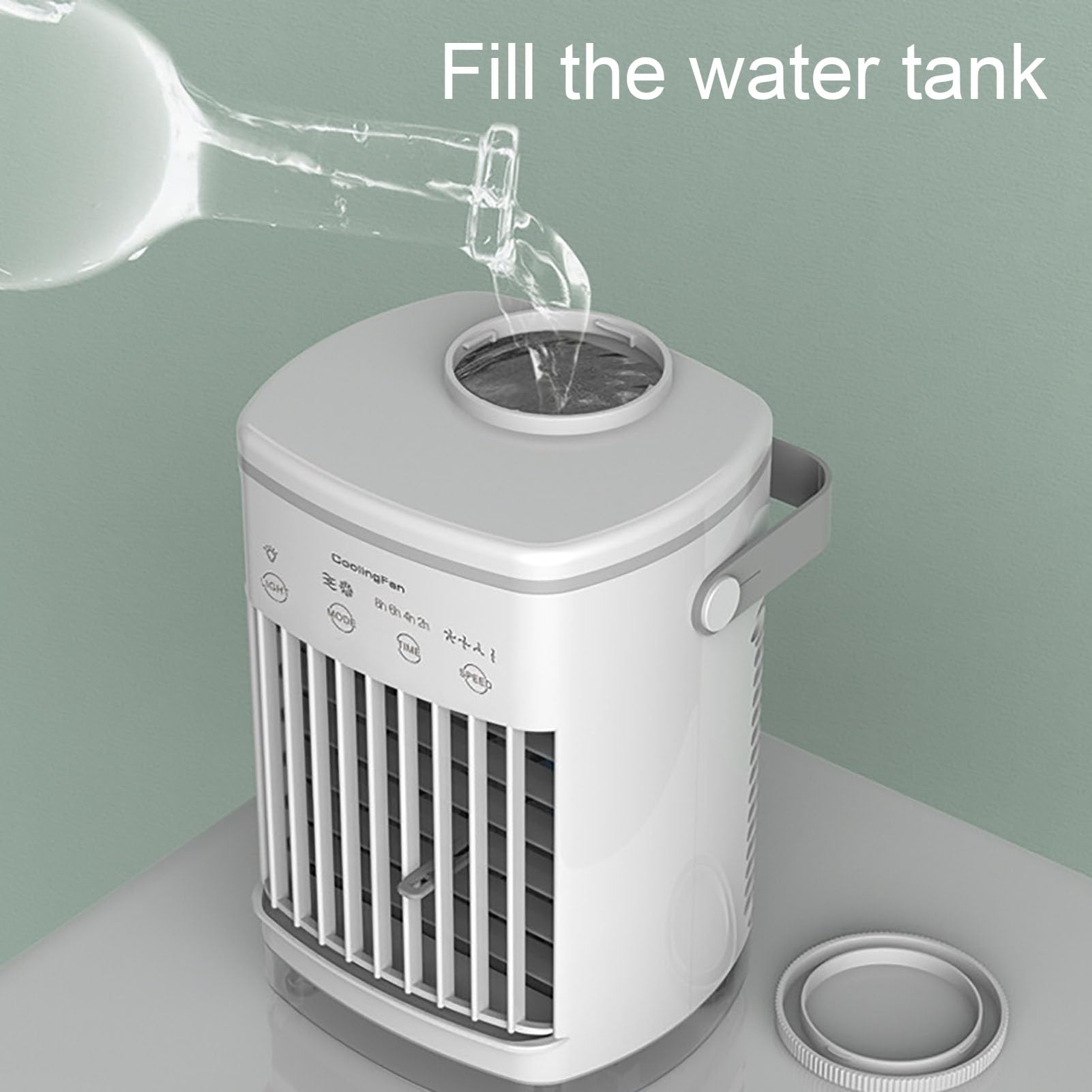 Raffrescatore Evaporativo,Mini Raffrescatore da Tavolo,Timer, 2-modalità,4-velocità di Ventilazione,capacità 700ML,Facilità di Trasporto,per Casa Ufficio Camere