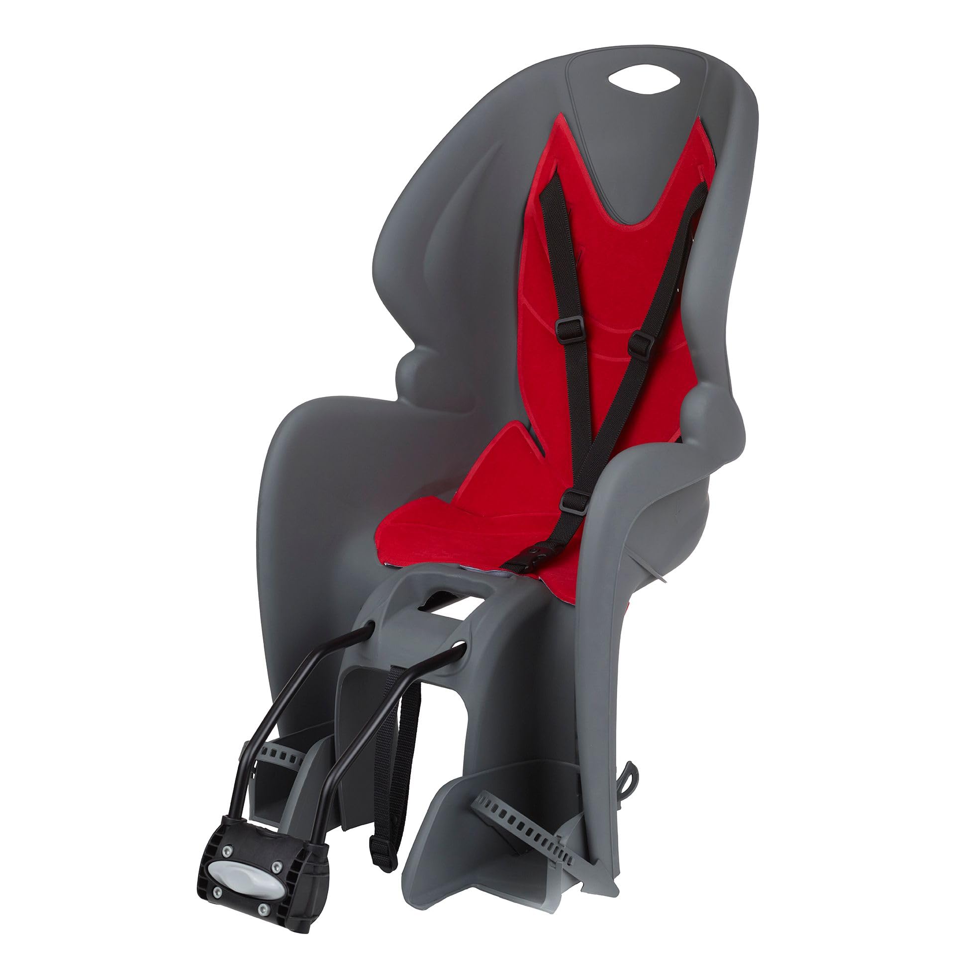 DIEFFE 8020100002 - Seggiolino Posteriore Bikey GP FM per Bicicletta con Ruote da 26'' a 29'' Adatto a bambini da 9 a 22 Kg con Ancoraggio al Telaio a colori Grigio Scuro/Rosso