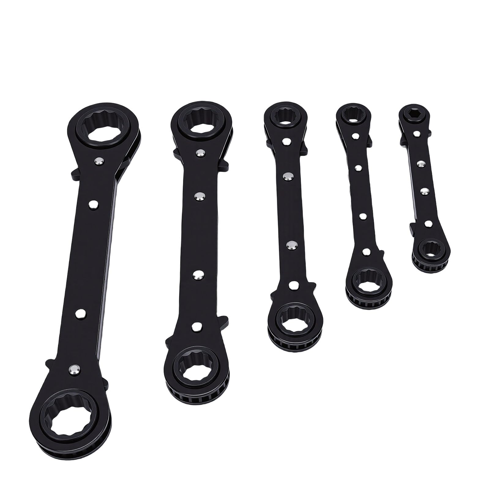 Eujgoov Set di Chiavi a Cricchetto a Doppia estremità CR V in Acciaio Reversibile a 12 Punti Chiave a Scatola 5 Pezzi Ossido Dimensioni Compatte per Riparazione Automobilistica e Motociclistica