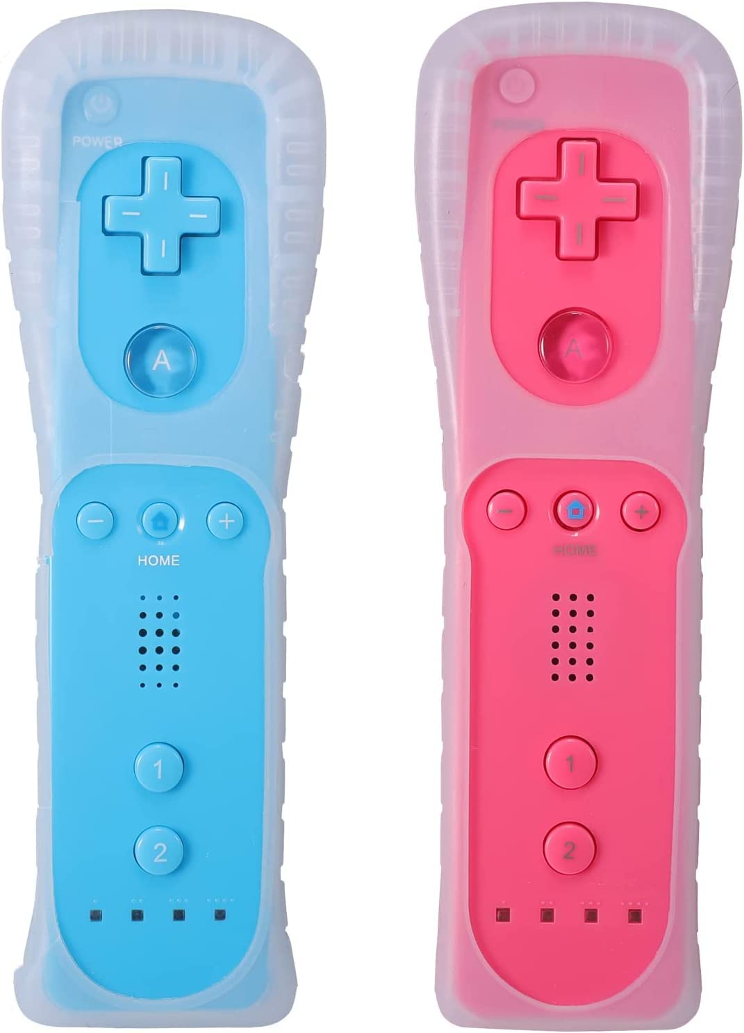 Controlador Wii inalámbrico, Arrocent mando a distancia compatible con consola Wii Wii U, con funda de silicona y correa de muñeca, rosa y azul