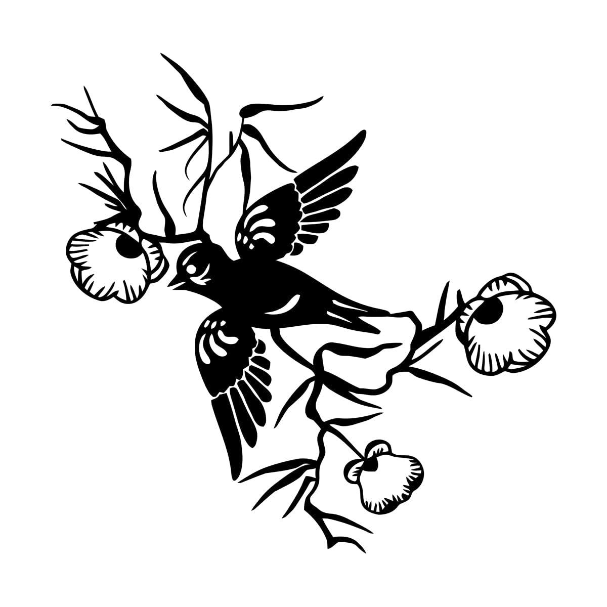 Vinyl Wall Decals Bird Swallow Flowers Animals Branch Beautiful 54x55.2cm Waterproof Large Black