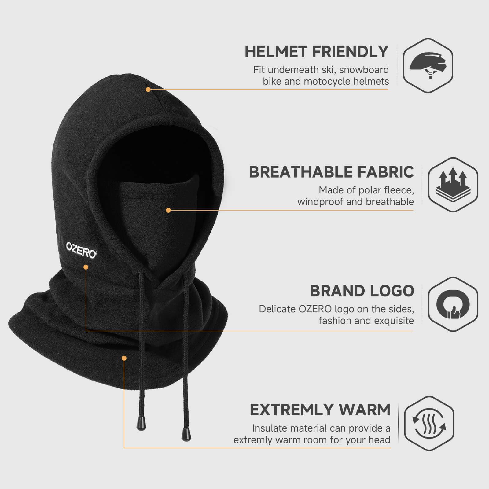 OZERO Pasamontañas: máscara de esquí con capucha de forro polar de invierno para hombres y mujeres, pasamontañas convertible, gorra, bufanda