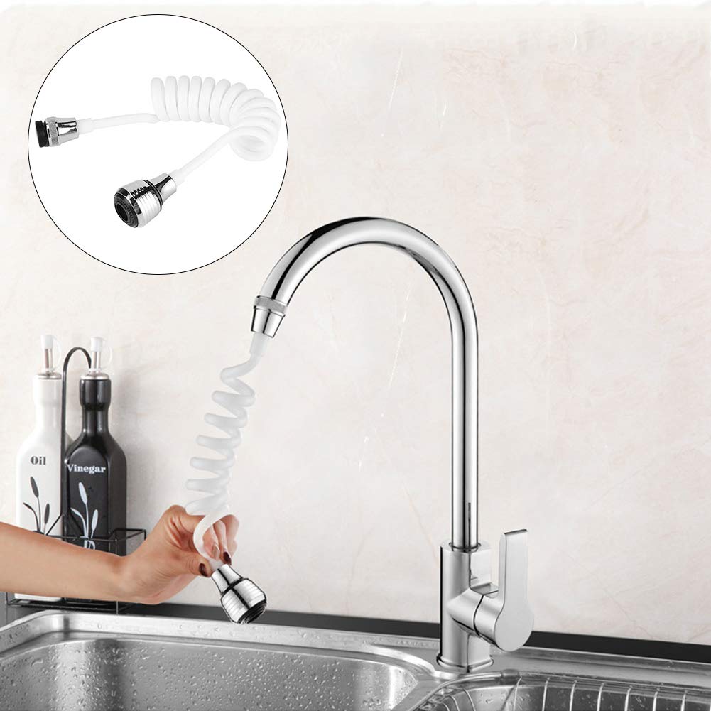 MAGT Extensor de Grifo, Grifo doméstico de Alta Elasticidad Extensor Alargado Manguera Larga Grifo de Agua con Espuma retráctil(White)