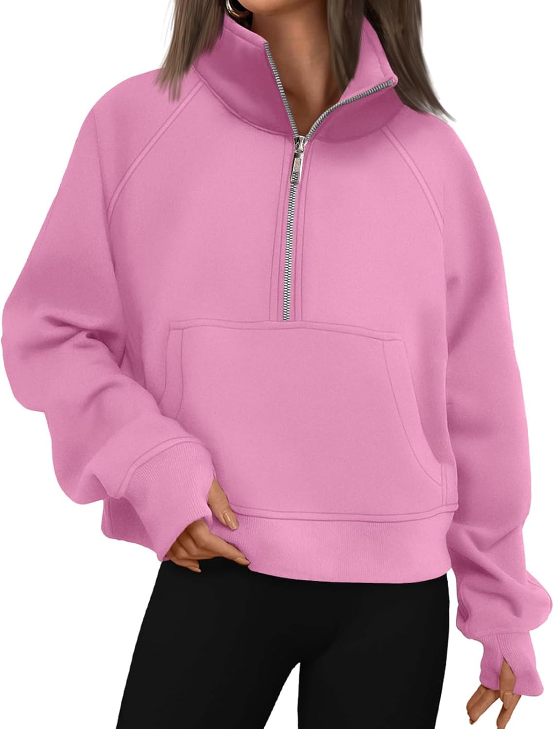 Half Zip Sweatshirt Women Fleece Quarter Zipper Hoodies Cropped Oversized Pullover Fall Fashion Outfits Winter Clothes