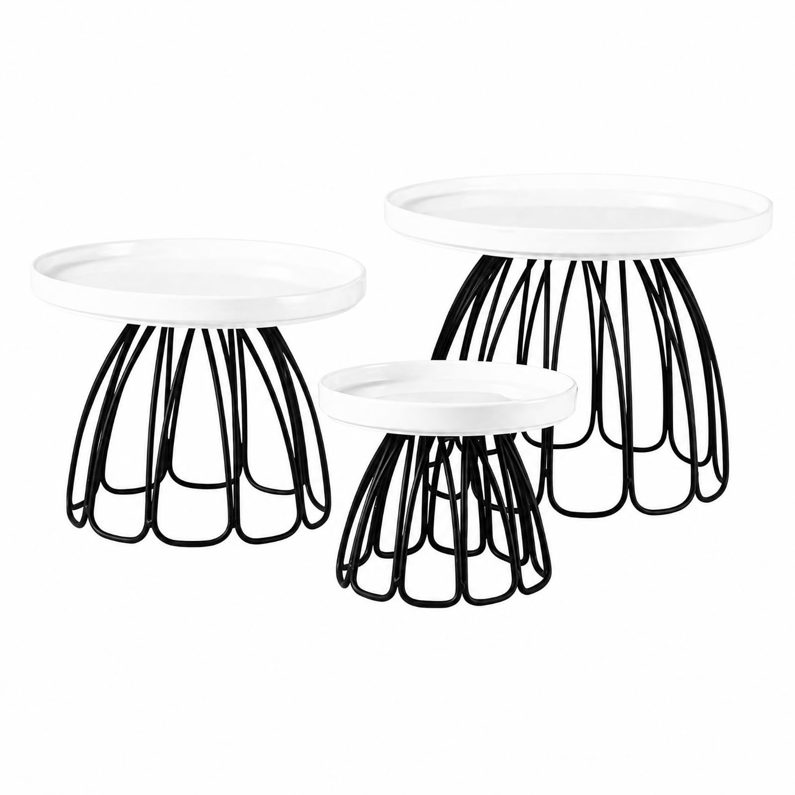 Harilla 3 Piezas Expositor Redo Cerámica Elegante Soporte Cerámica Blanca con Base Metal Reutilizable para Catering, Negro, 3 Piezas Set