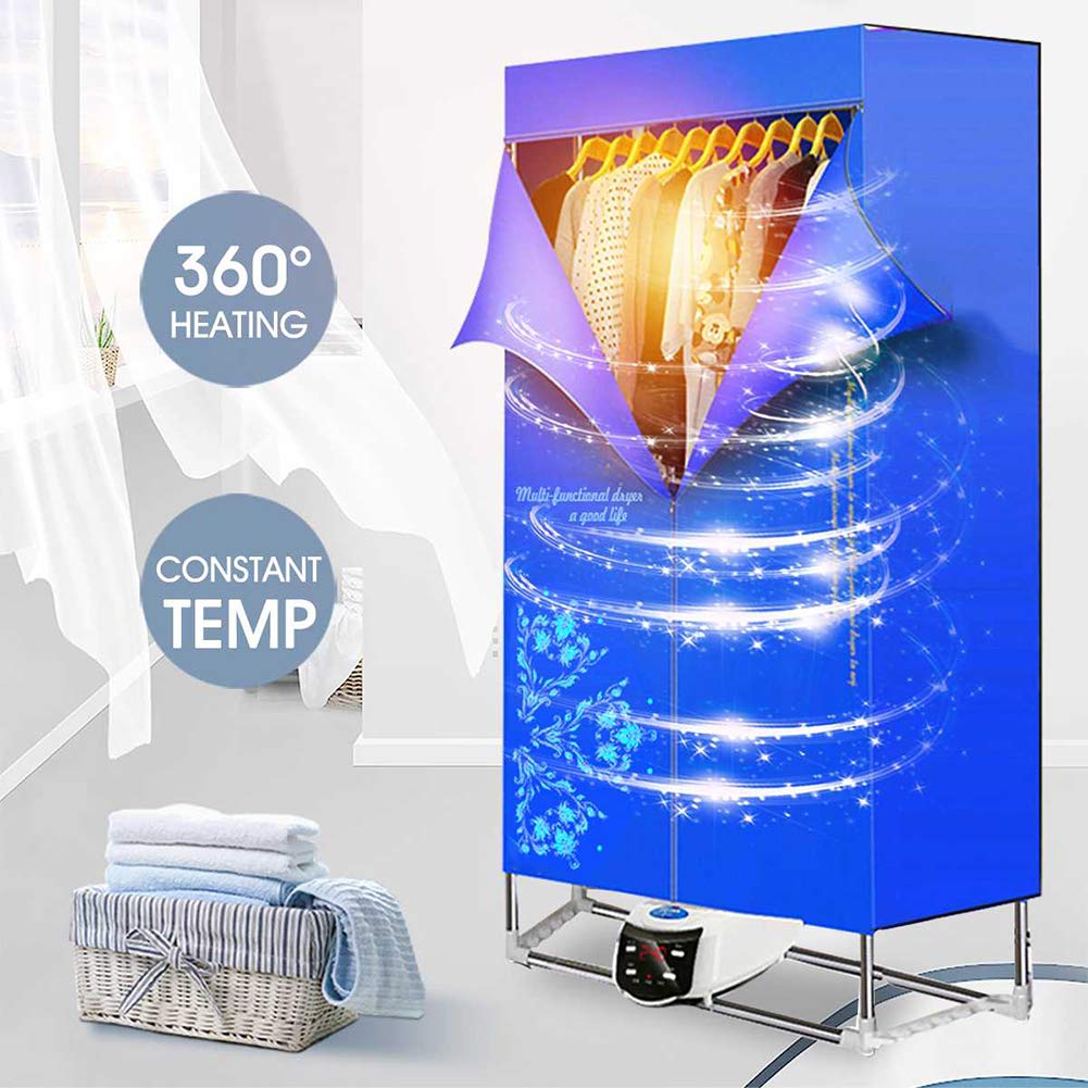 Suszarka do prania 1500 W, przenośna, elektryczna suszarka na ubrania, energooszczędna suszarka o pojemności 15 kg, szybkie suszenie, cyfrowy timer, z pilotem zdalnego sterowania (niebieska)