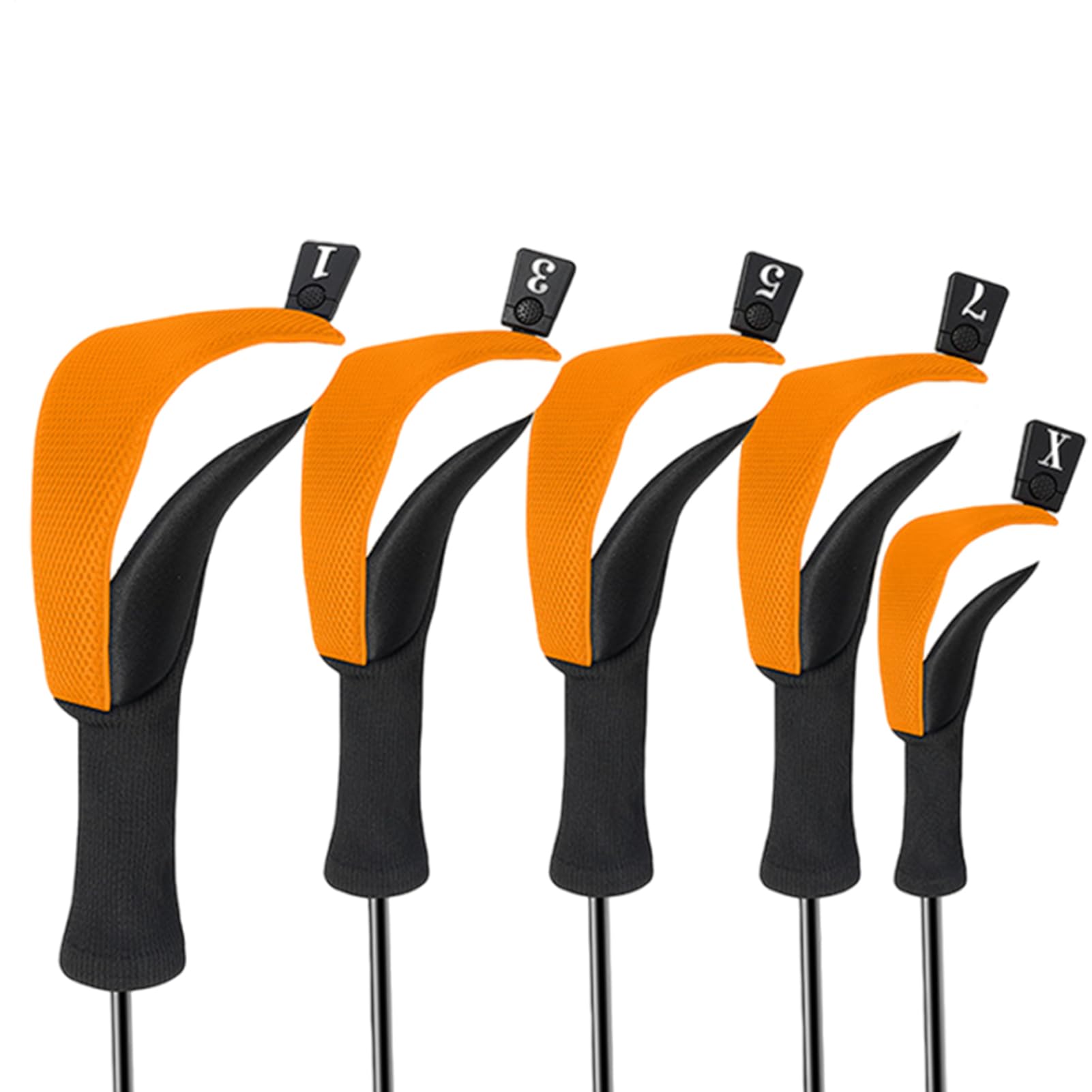 Lot de 5 housses de tête de club de golf - Driver en bois, couvre-chef de club de golf à col long | Housse de protection anti-poussière pour golf, hybride en bois antidérapant pour clubs hommes femmes