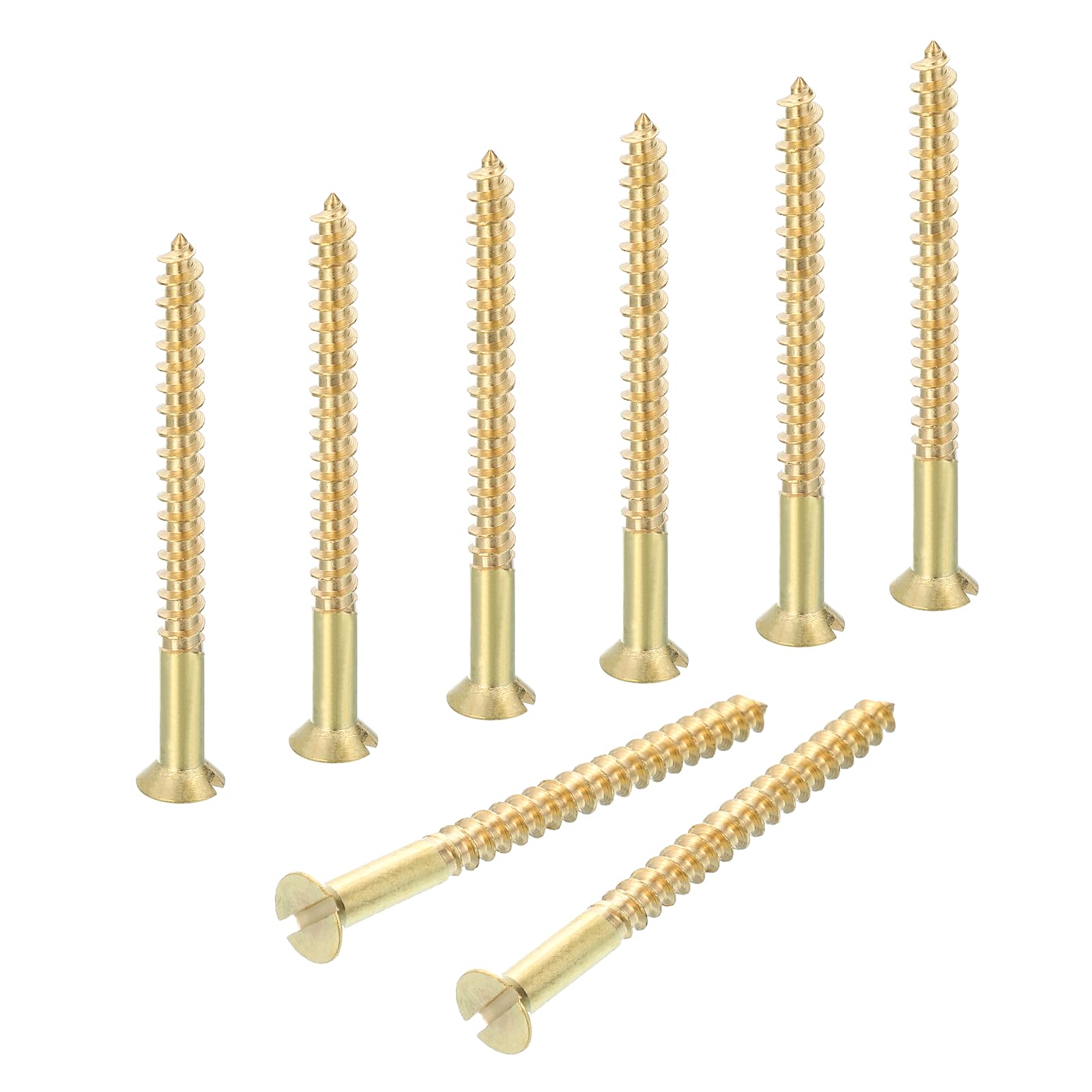 sourcing map Wood Screws, M5 x 60mm Brass Slotted Flat Head Self Tapping Screw Quick Metal Self-Tapping for Indoor Household Appliances Furniture Woodworking Pack of 8