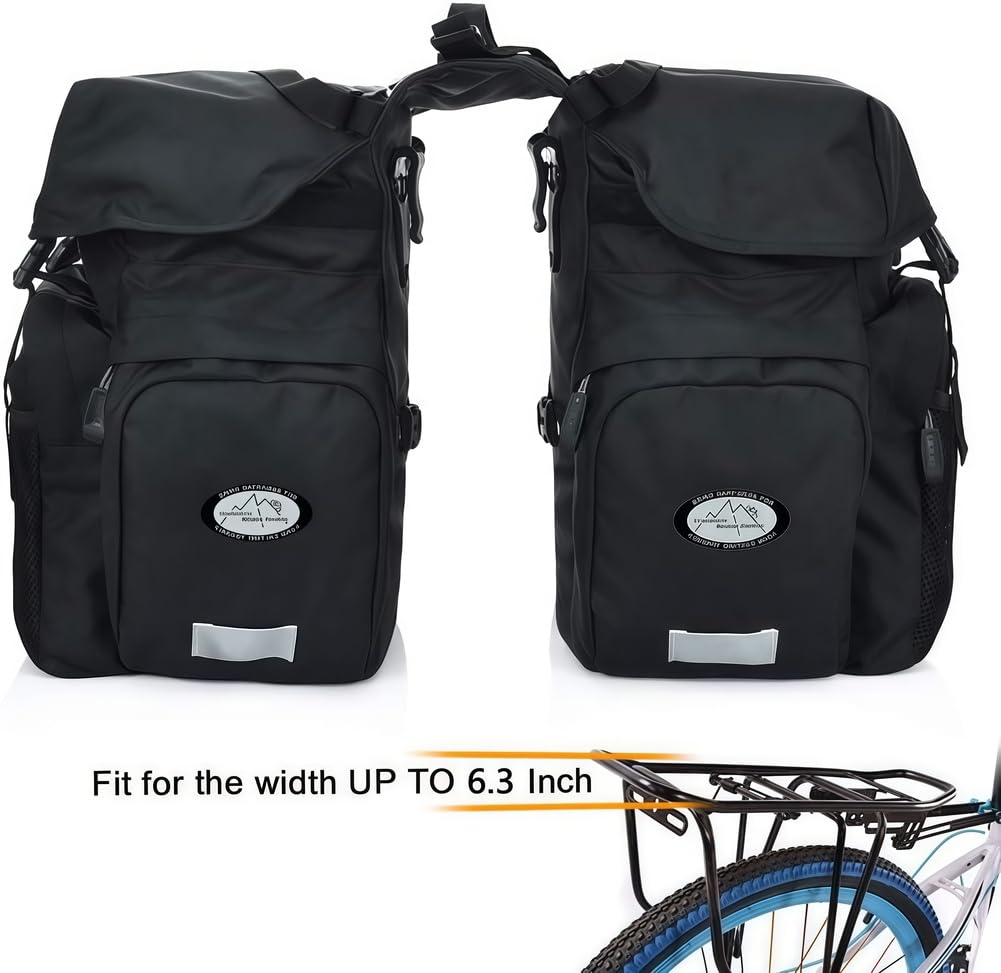 Sacoche Vélo Porte Bagage Arrière Imperméable, 50L Sacoche de Vélo Arrière avec Couverture, Réfléchissante, 600D Polyester, Double Vélo Sacoches pour Porte pour VTT, Électrique,Noir