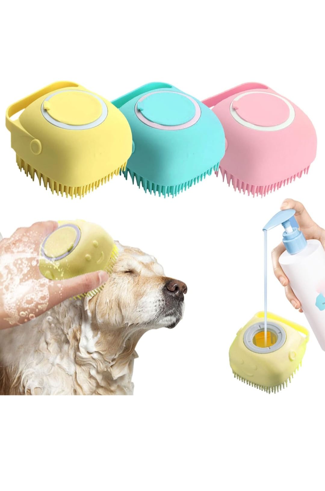 Esponja dispensador de jadón para perros y gatos -Cepillo masajeador concerdas de silicona -limpiador peine portátil de goma para mascota