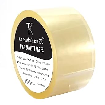 TRENDIKRAFT Transparent BOPP Packing Clear Cello Tape, Self Adhesive Heavy Duty Tape Roll Ideal for Packaging Box, 3 inch X 65 Metres (Pack of 1)