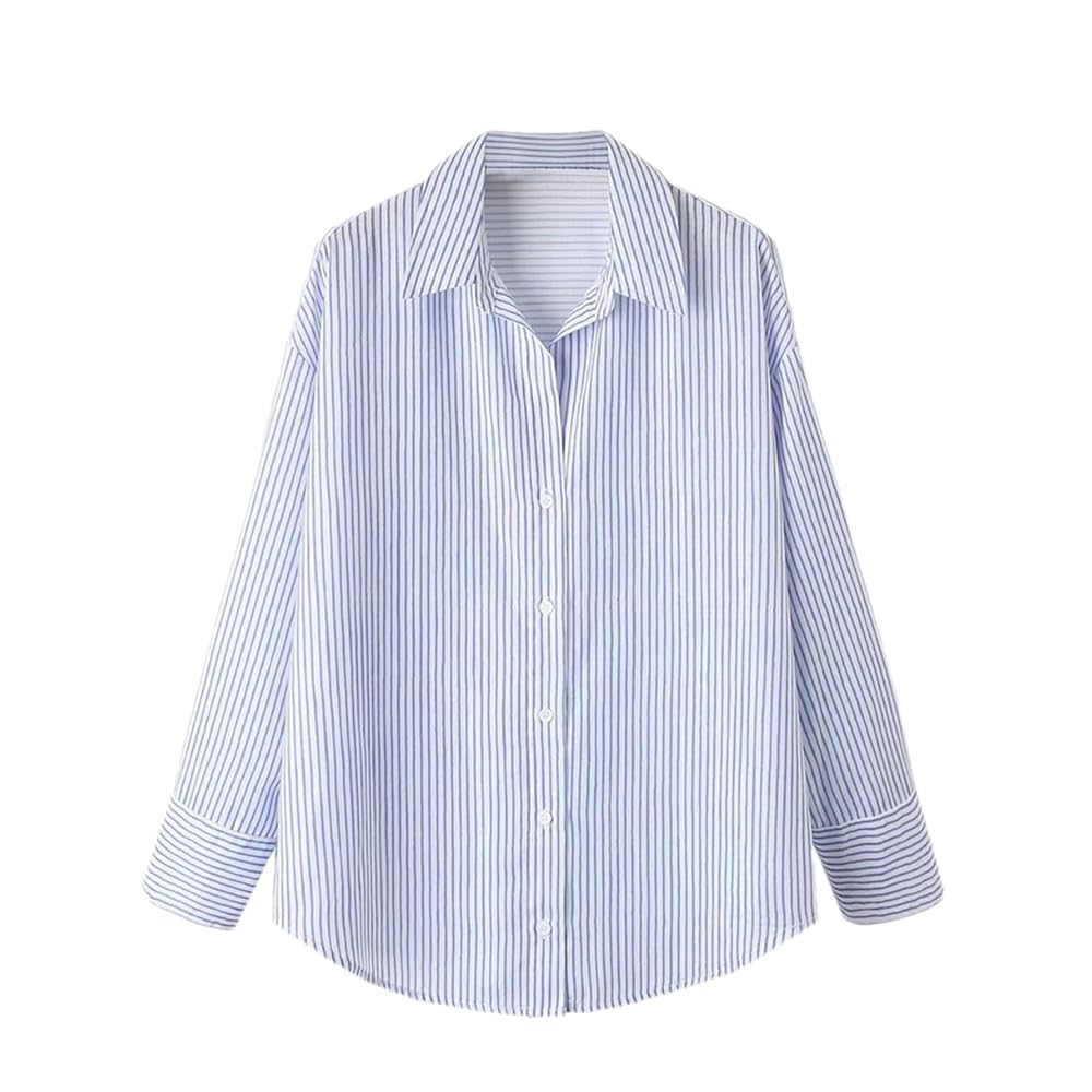 Women's Lapel Long-Sleeved Shirts Linen Casual Top Mid