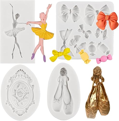 Bailarín Zapatos de ballet molde de silicona para marco de fotos, moldes para fondant, mini arco, caramelo, chocolate, moldes de silicona para