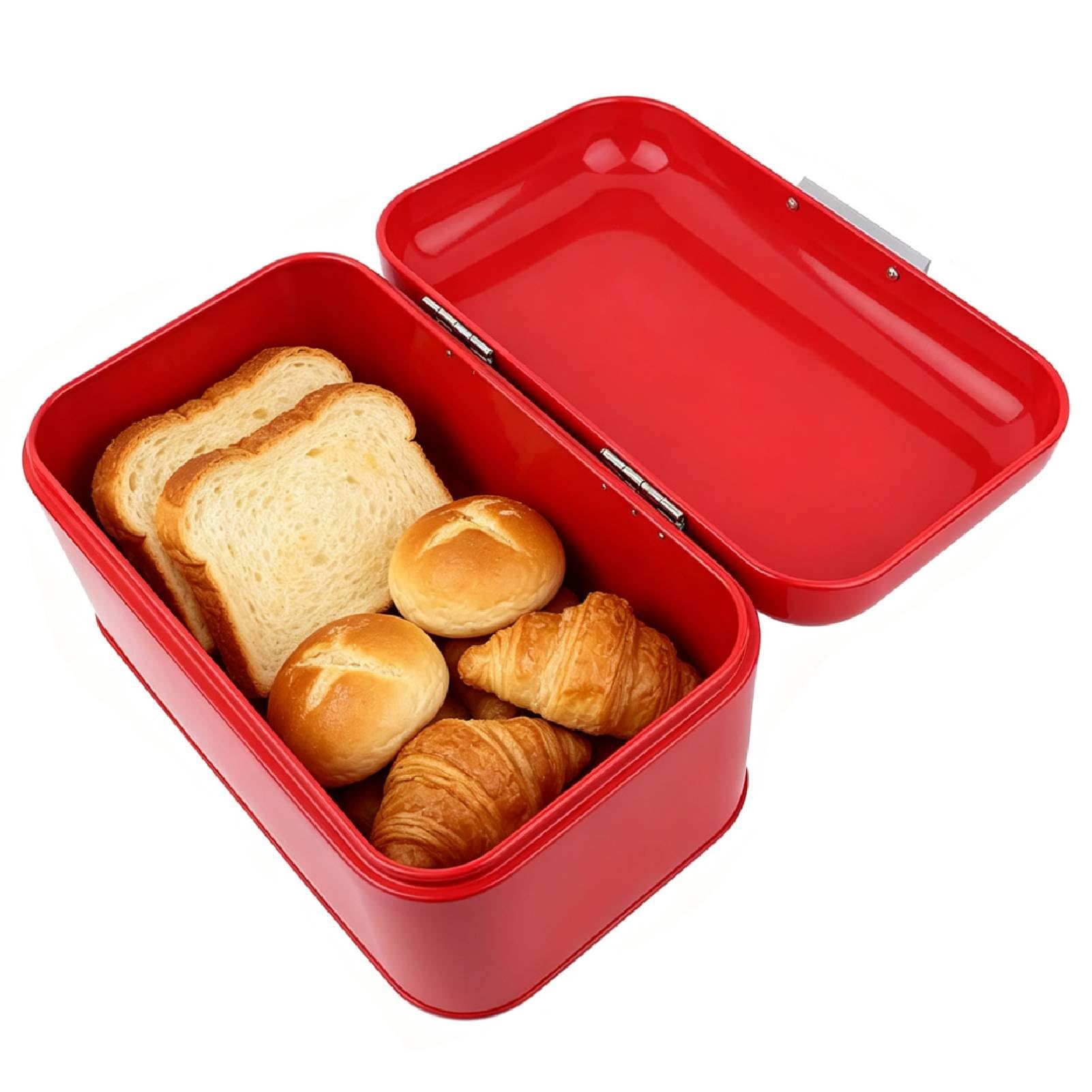 Panera de metal de 30,5 x 18,1 x 16 cm Caja de pan de metal retro de color sólido color sólido estilo retro con tapa gran capacidad ideal para la encimera de la cocina (rojo)