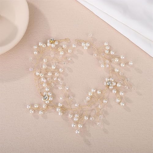 Miniatura 2 de Aimimier Diadema larga de cristal con perlas de imitación de vid para novia, dama de honor, fiesta de graduación, festival, joyería para el cabello