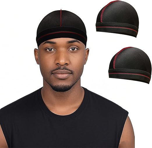 ForceWave Silky Stocking Wave Cap for Men Women, Black Compression Cap for 360 Waves, 2-Pieces