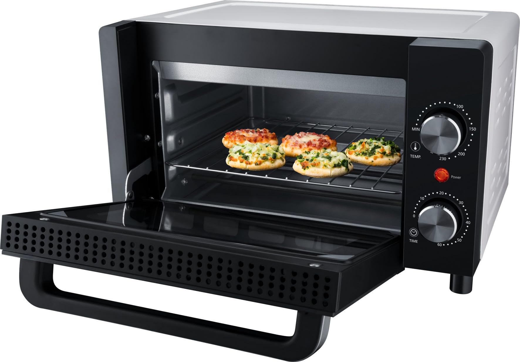 Steba Mini four avec volume de 9 litres, profondeur de pizza jusqu'à Ø 22 cm, double porte en verre, chaleur de voûte et de sole, 2 plateaux d'insertion, KB A9