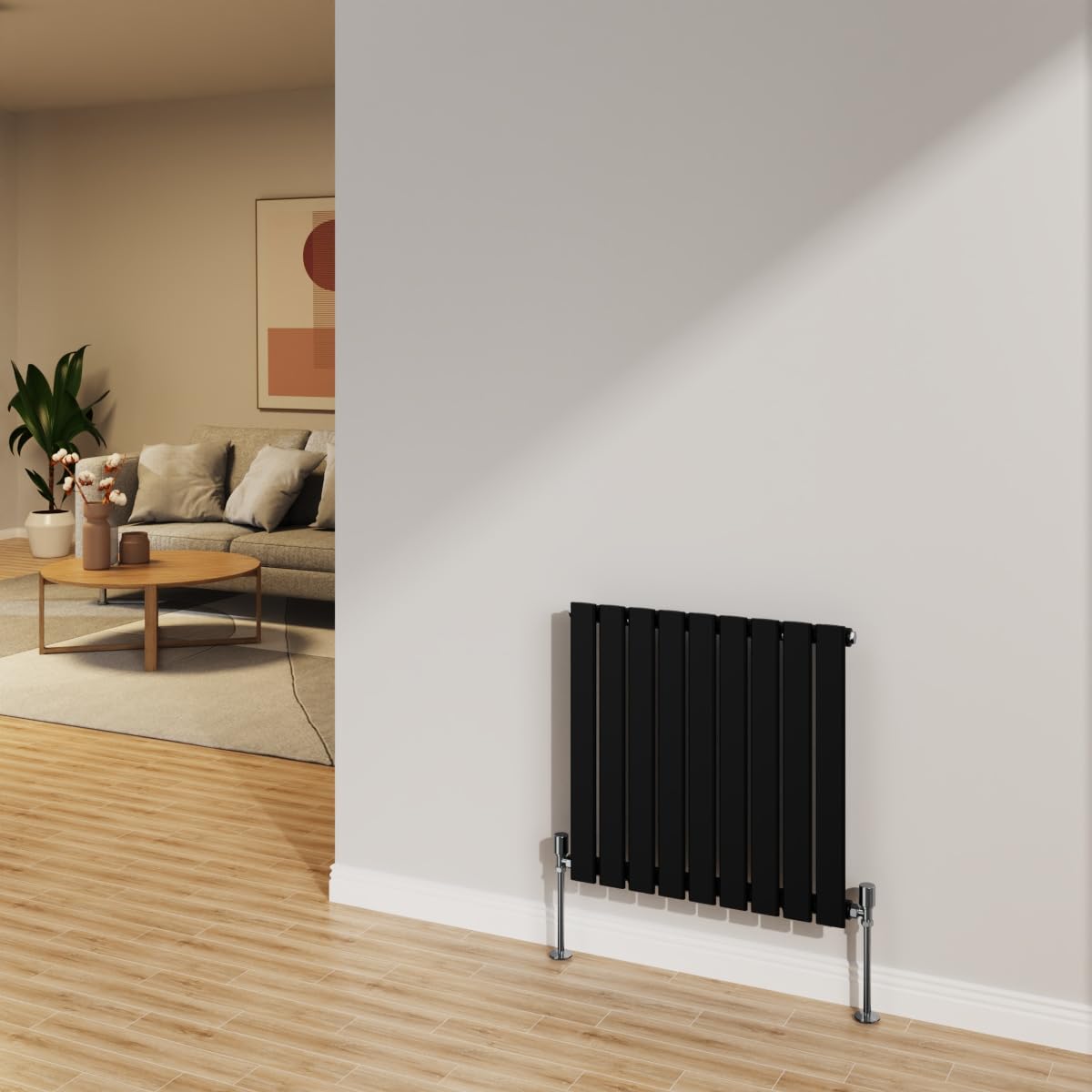 Nrg Black 600X612mm Radiator Horizontal Flat Panel Bathroom Designer Single Rad Central Heating