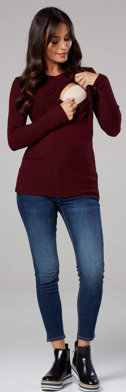 Happy Mama.Premaman L'Allattamento al Seno Maglione Manica Lunga V Collo.454p (Cremisi, IT 40/42, S/M)