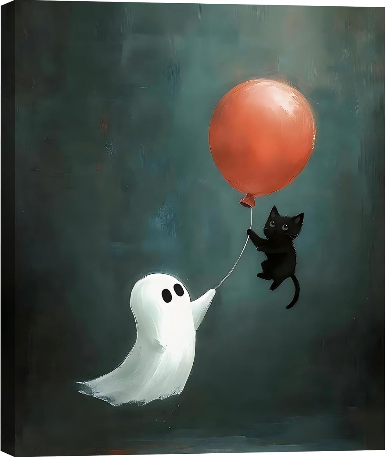 FLZYKGPA Funny Halloween Decor for Home, Cute Ghost, Black Cat and Balloons Canvas Poster Gothic Dark Academia Wall Art Goth Pictures Canvas Prints Ghost for Bedroom,Bathroom 24x36