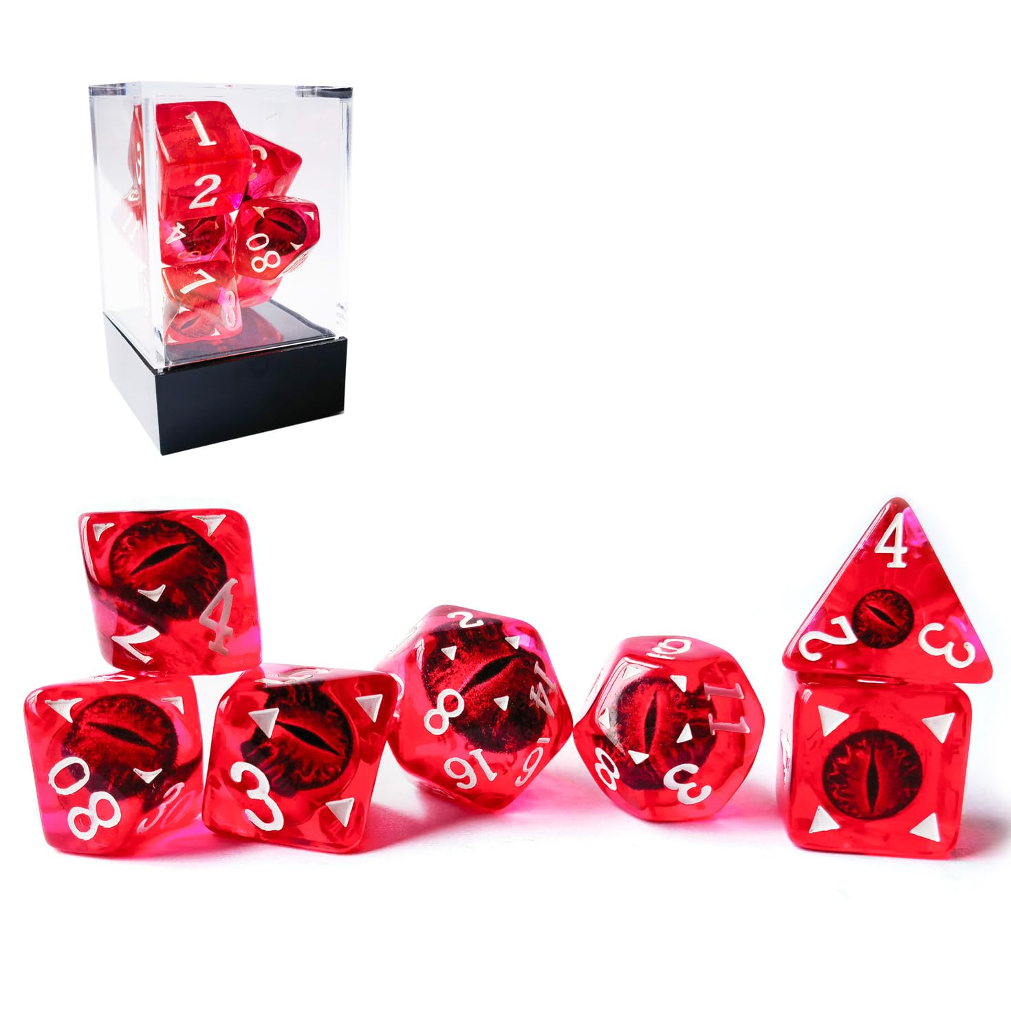Bescon Dragon Eye RPG Dice Set of 7, Dragon Eye Polyhedral Dice, Red Eye Set