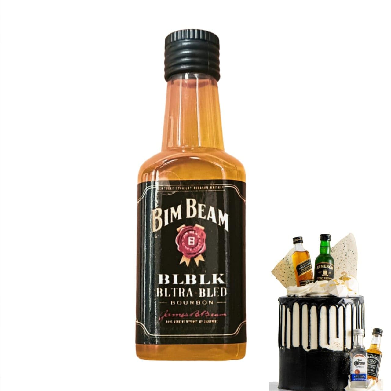 The Baking Therapy Bim Beam Liquor Miniature Bottle Non Alcoholic Dummy Cake Toppers Cake Topper (Pack of 1)
