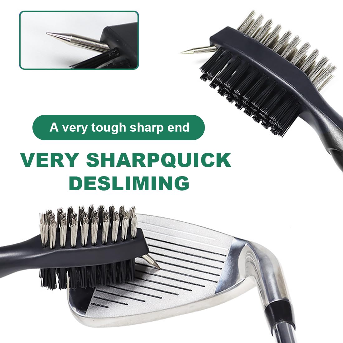 1 Pcs Spazzola per Mazze da Golf con Clip (Moschettone), Doppia Testina, per Pulizia di Club Face e Groove, da Appendere alla Borsa da Golf