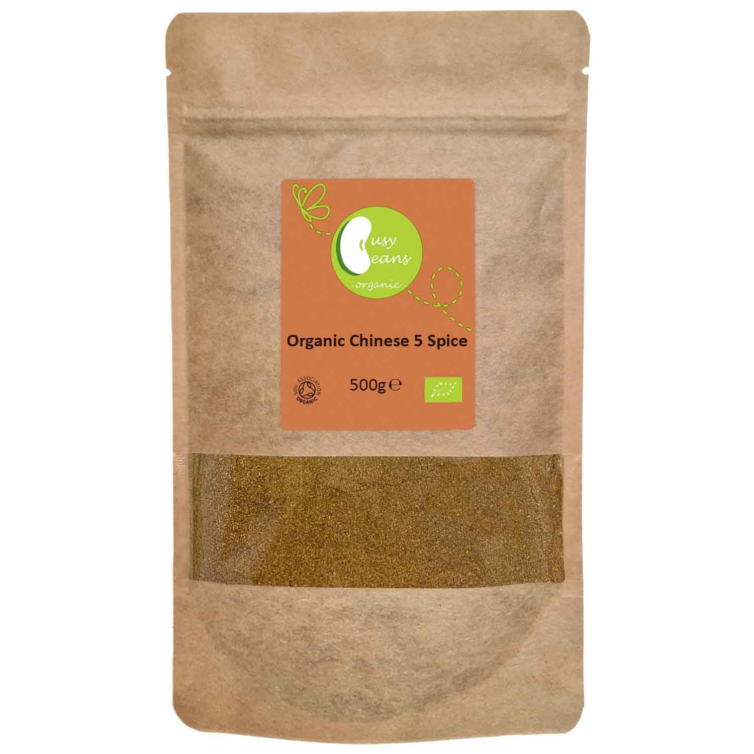 Organic Chinese 5 Spice 500g | Blend of Fennel, Cinnamon, Black Peppercorn, Star Anise, Cloves | UK Blend | Seasoning Mix | by Busy Beans OrganicSoil AssociationSoil AssociationSoil Association