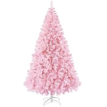 Yaheetech Albero di Natale 219 cm Artificiale Apertura Automatica Folto Realistico Supporto in Metallo Pieghevole Rami Decorazioni per Casa Negozio Rosa