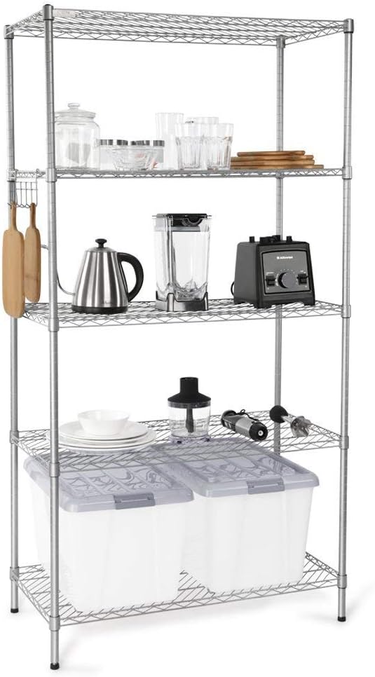 5-Tier Wire Shelving Unit, Adjustable Steel Storage Shelves 35.4" D x 17.7" W x 66.9" H, Commercial Storage Organisation Rack Heavy Duty Steel Shelving for Kitchen Bedroom Bathroom Office Garage