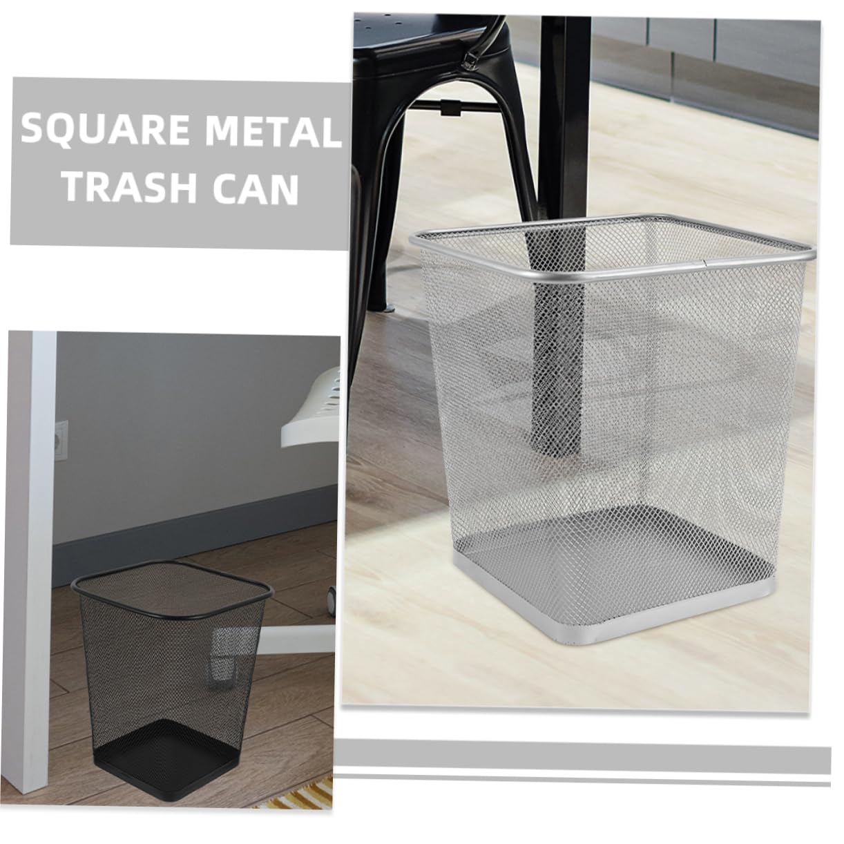 SHINEOFI 2piezas Papelera De Metal Cuadrada Para y Diseño y Espacioso Para Dormitorio y Escritorio Unidades Negro y Plata