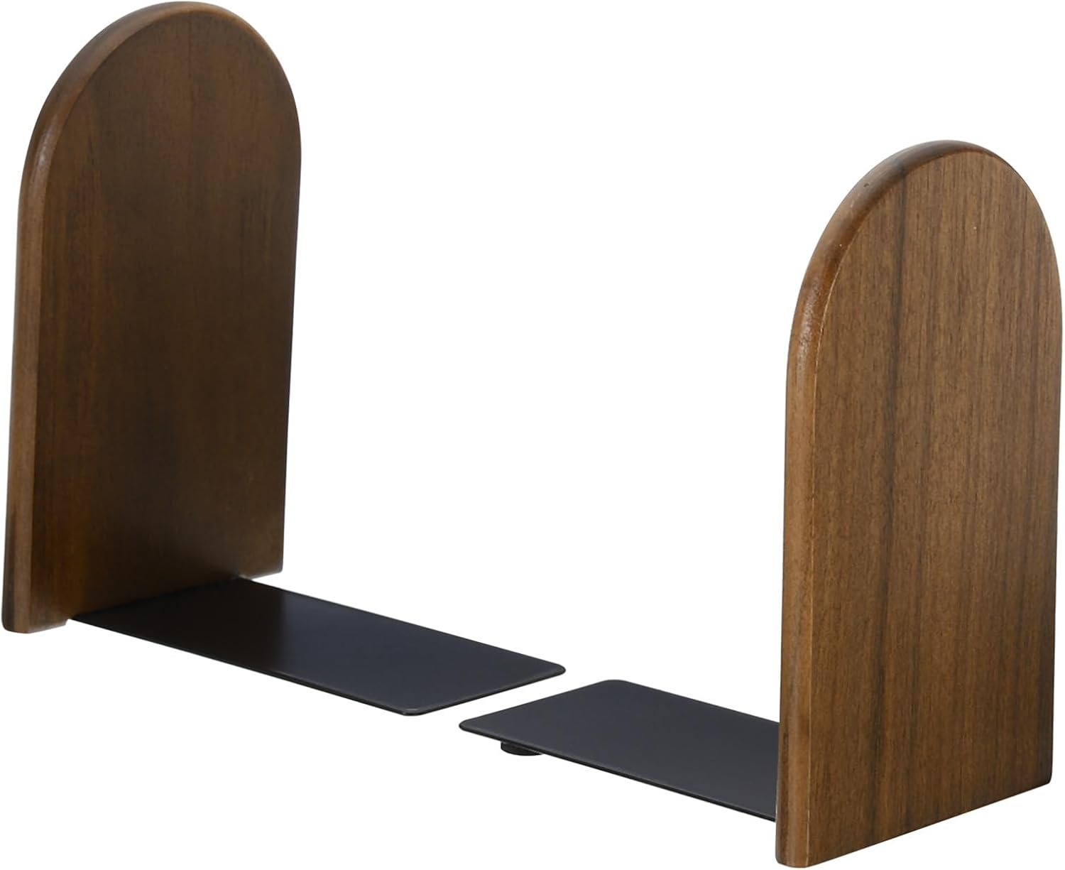 PATIKIL Wood Bookend with Metal Base, 2 Pcs Non-Skid Round Head Book Ends for Shelves Desktop Bookshelf Magazine Organizer Stopper for Office, Walnut Wood