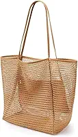 Bolsa de Praia Feminina em Malha de Poliéster, Design Respirável com Zíper, 37x35x16cm, Ideal para Praia Piscina e Viagens (Cores sortidas)