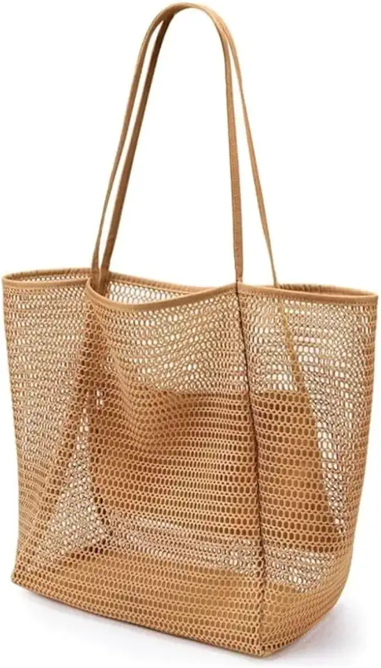 Bolsa de Praia Feminina em Malha de Poliéster, Design Respirável com Zíper, 37x35x16cm, Ideal para Praia Piscina e Viagens (Cores sortidas)