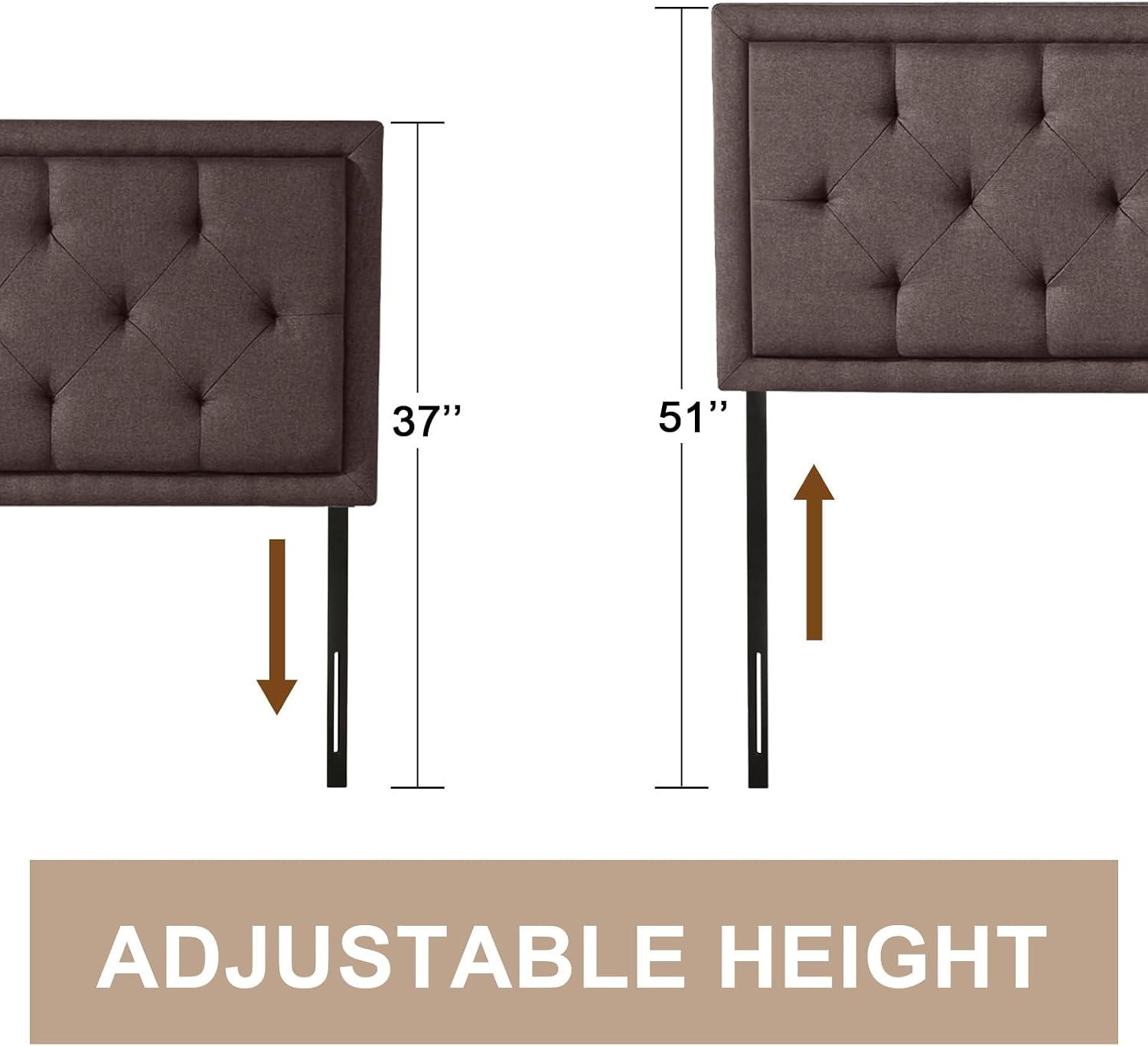 Huatean Home Twin XL Upholstered Headboard Only, Tufted Linen Headboard for Dorm Bed, Height Adjustable 37”–51”, Solid Wood Frame with Sturdy Metal Legs, Modern Design, Charcoal